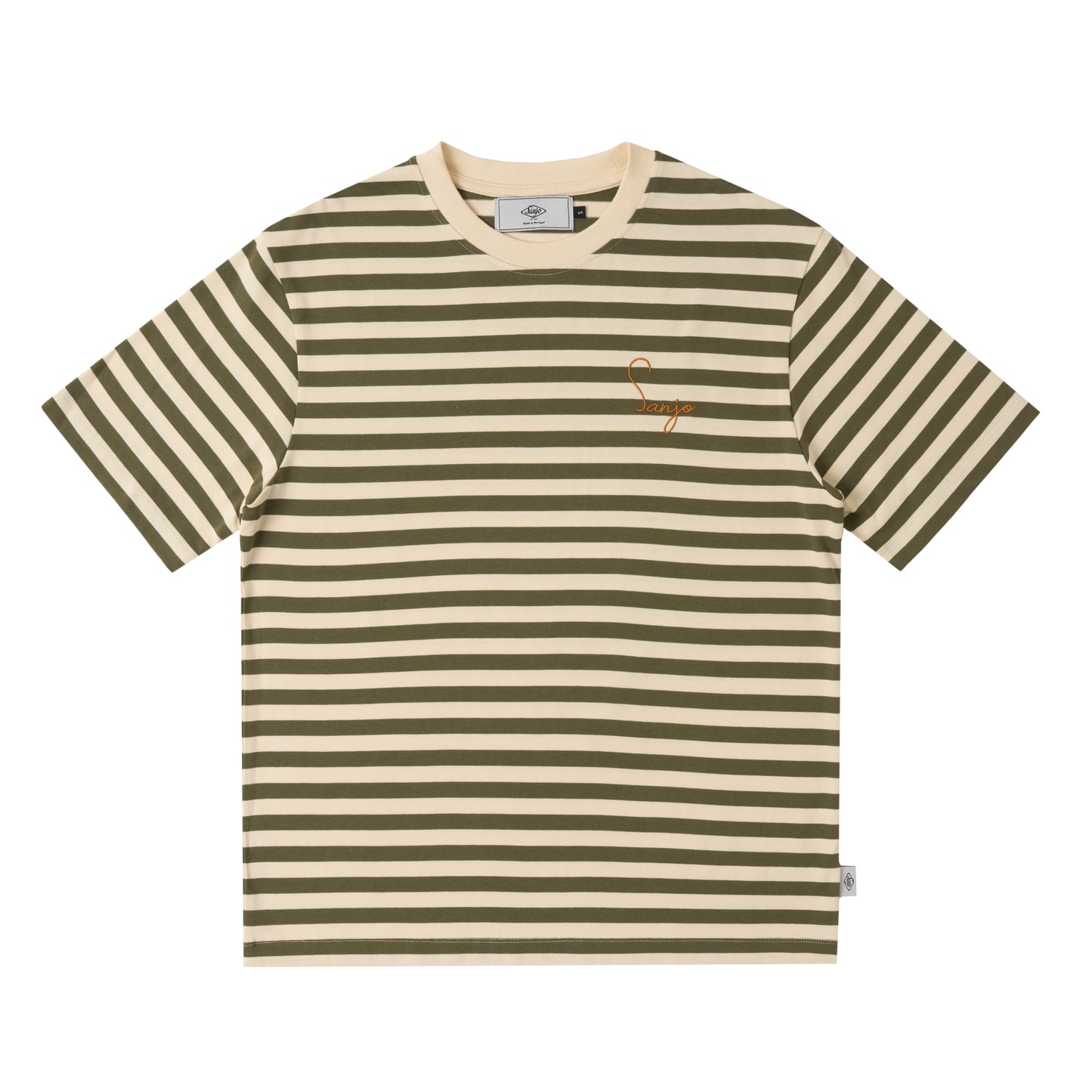Sanjo Stripes 80 T-shirt // Khaki Ecru