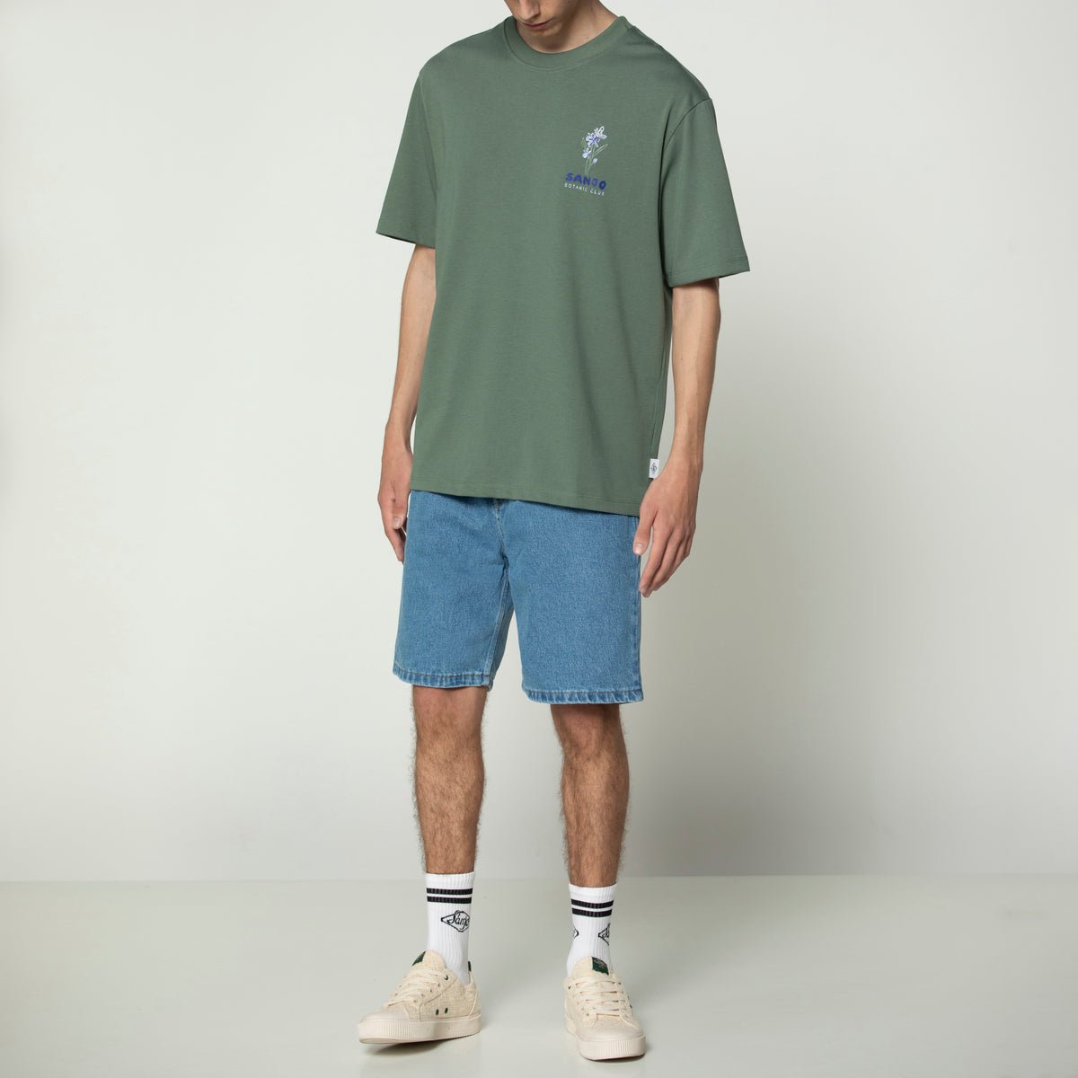 Sanjo Floral Water Print T-Shirt // Grün