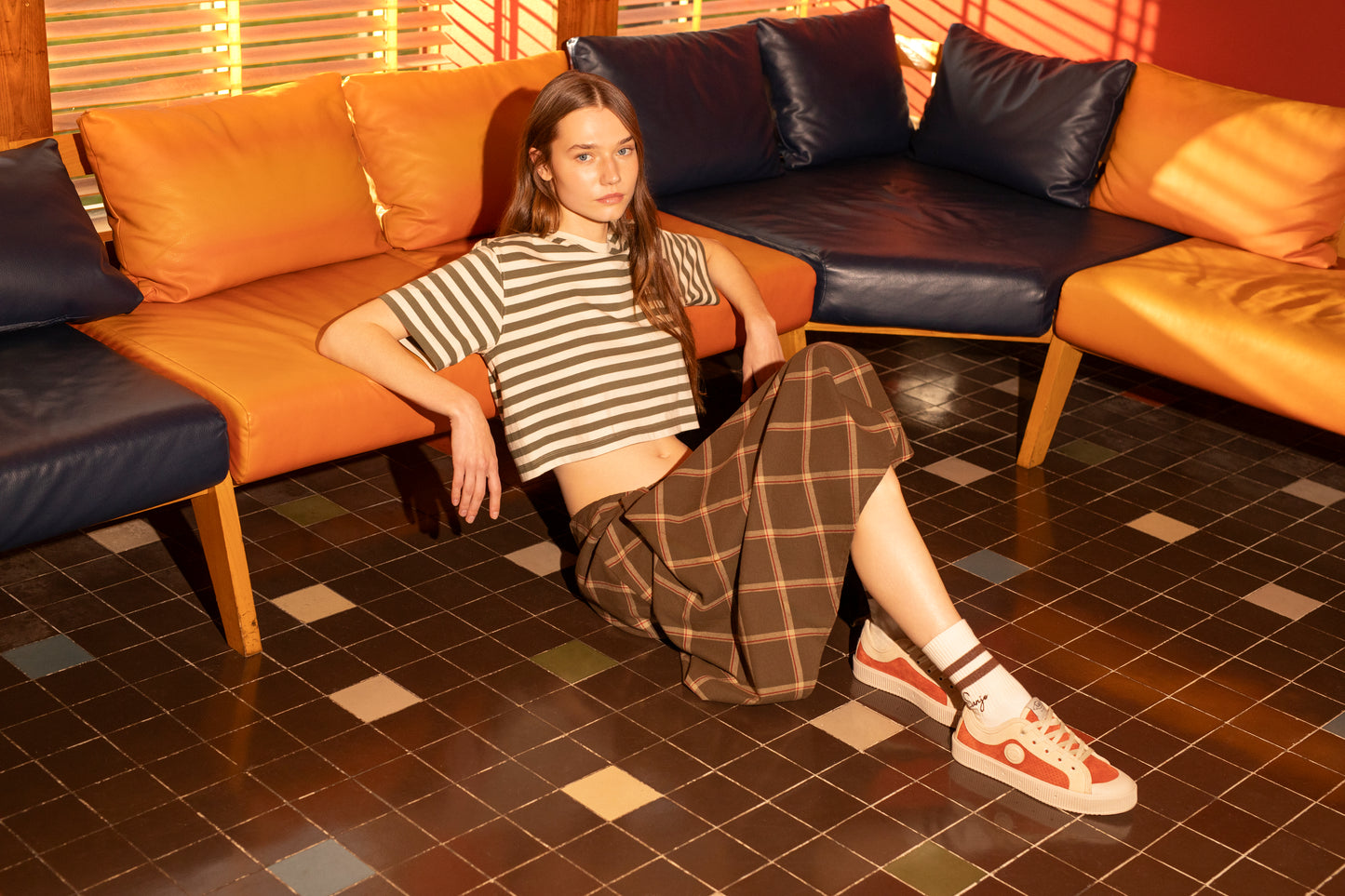 Sanjo Stripes 80 Crop Top // Denim Ecru