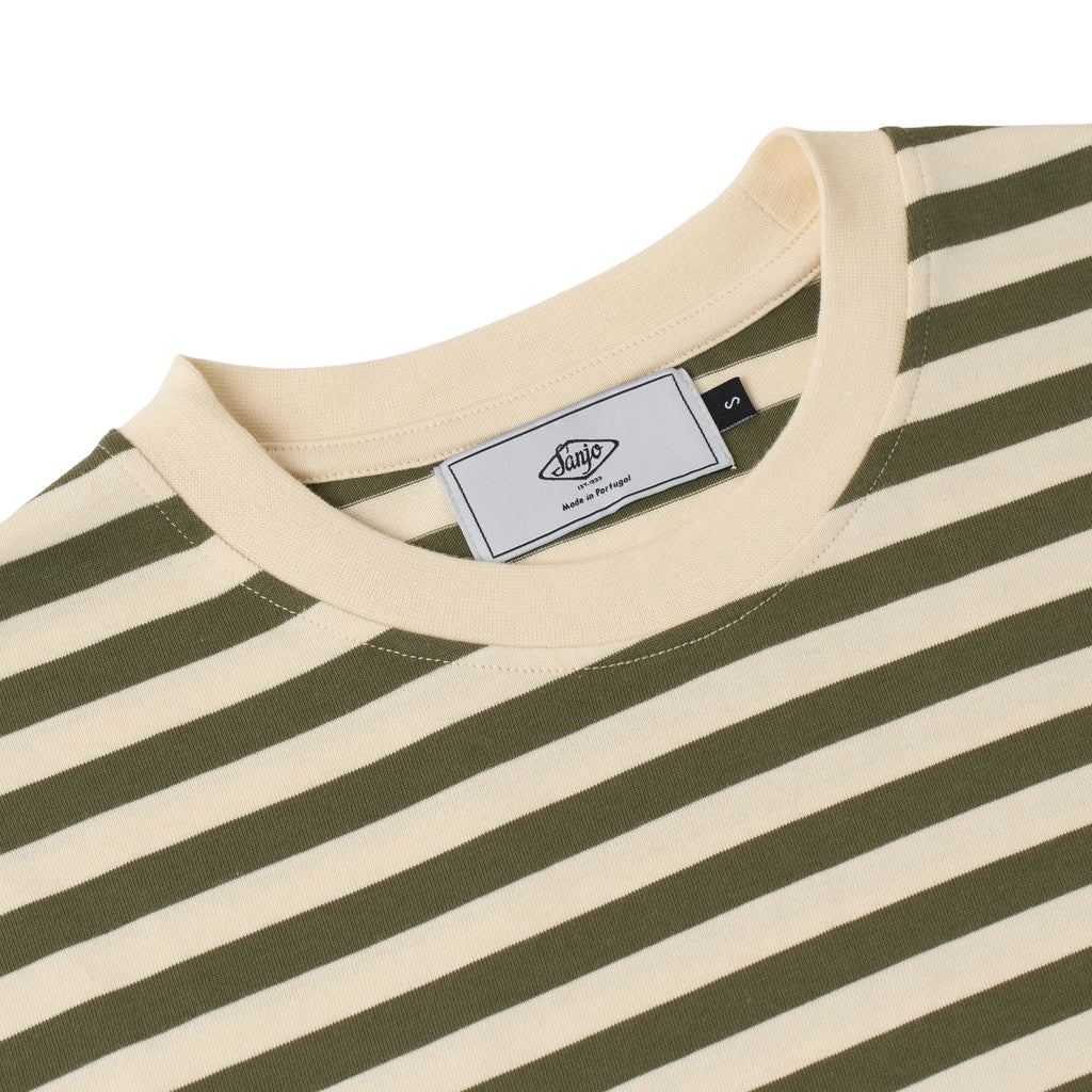 Sanjo Stripes 80 T-shirt // Kaki Ecru