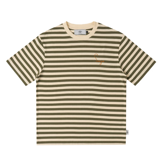 Sanjo Stripes 80 T-shirt // Kaki Ecru