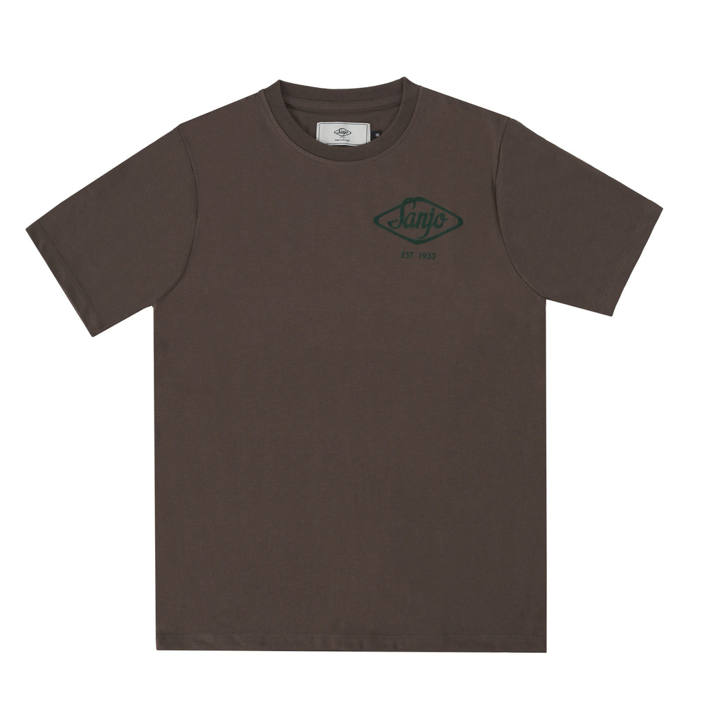 Sanjo Flocked Logo T-shirt //  Brown